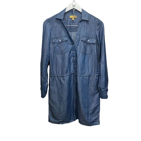 PRINCESS VERA WANG Light chambray  Dress Snap Front Cinch Waist Roll Tab XS - Picture 11 of 11